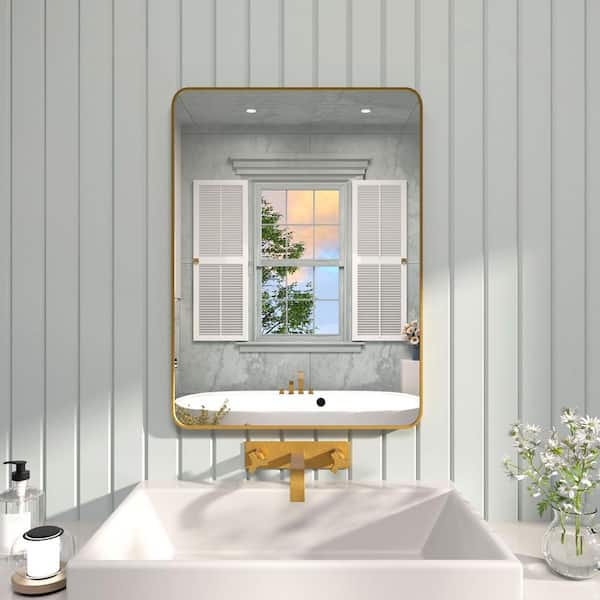 tydex Lunaris 32 in. W x 24 in. H Rectangular Framed Wall Bathroom Vanity Mirror in Gold