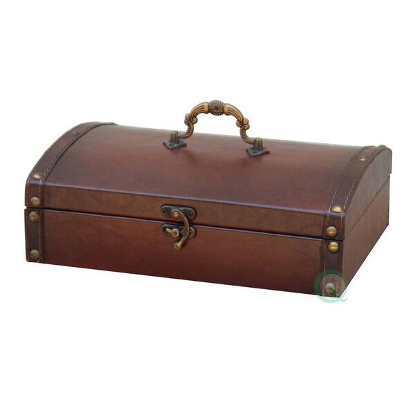 Vintiquewise 9.8 in. x 7 in. x 3 in. Wood Faux Leather Small Vintage Style Faux Leather Treasure Chest