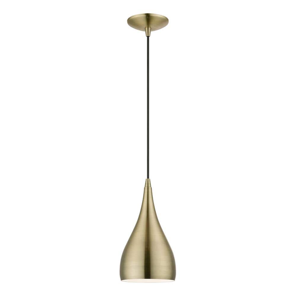 Antique Brass Teardrop Pendant Light with White Interior