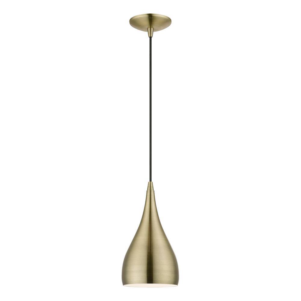 Antique Brass Teardrop Pendant Light with White Interior
