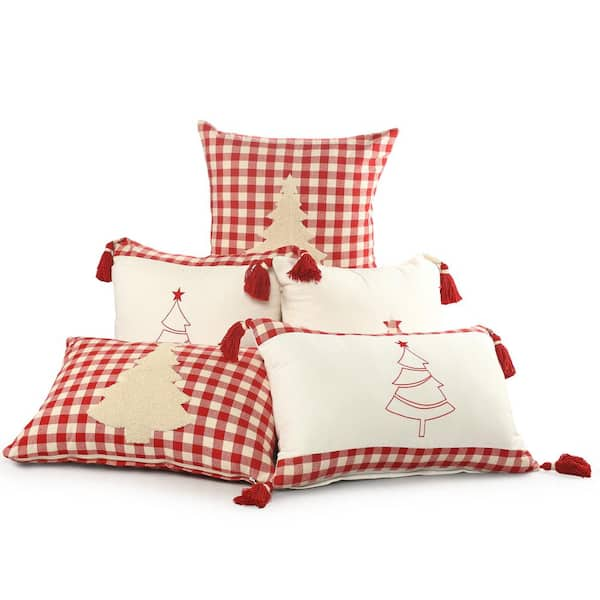 Red and White Christmas Throw Pillows on White Sofa - Soul & Lane