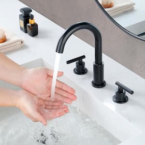 8 in. Widespread Bathroom Faucet 3-Holes Double-Handle Bathroom Faucet Pop Up Drain in Matte Black