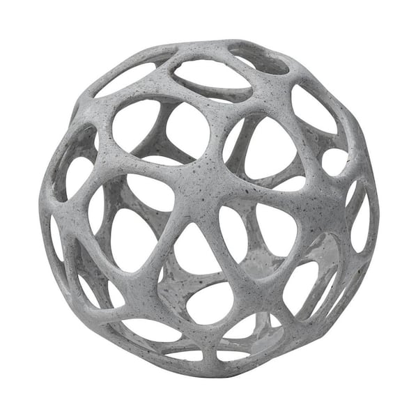 HomeRoots 7 in. Grey Light Gray Metal Hollow Orb Sculpture