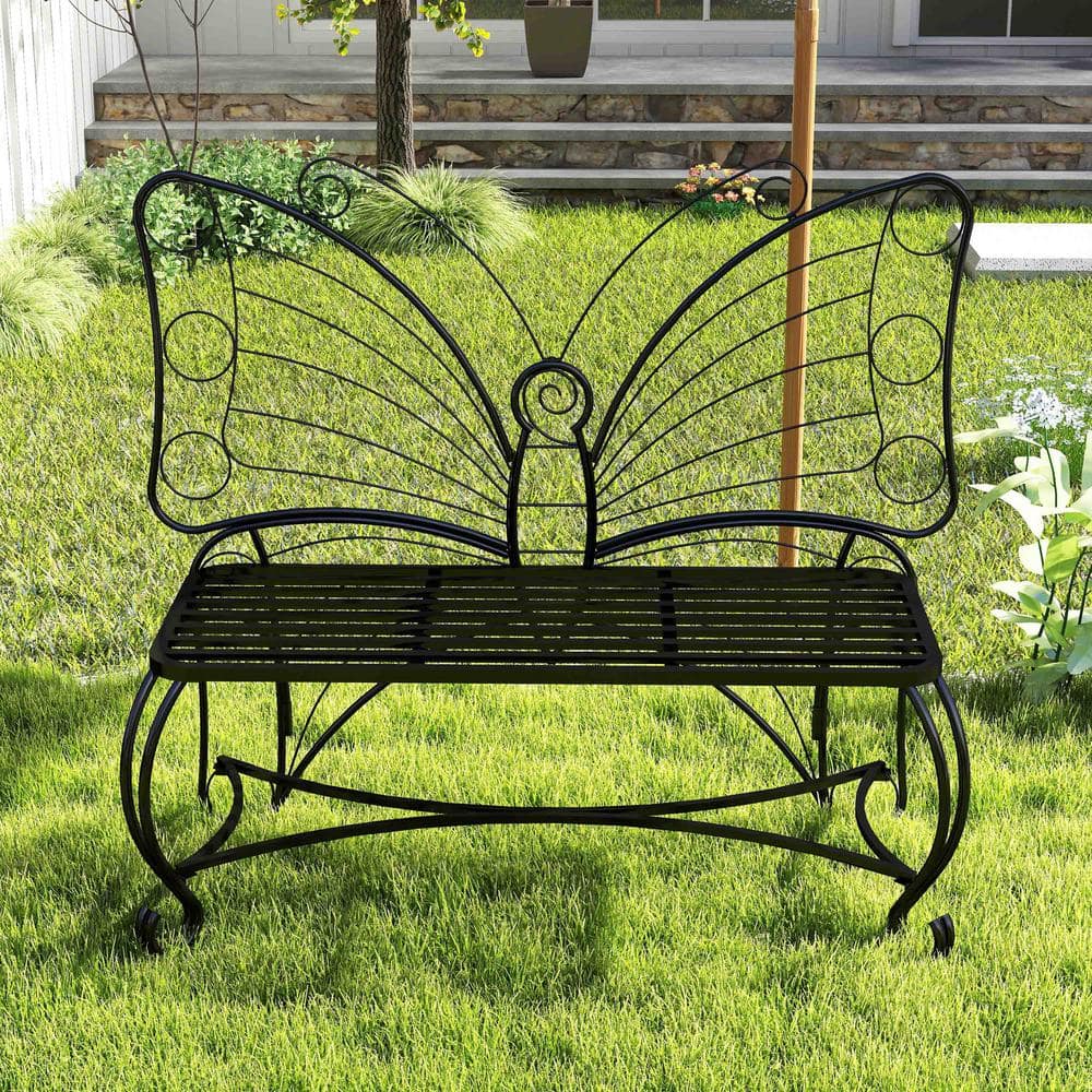 Butterfly Cast Metal Garden Bench, Outdoor Bench Patio Seat, Park Bench Out