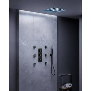 5-Spray Patterns  With 12 in. Square Ceiling Mount 64 LED Dual Shower Heads in Matte Black