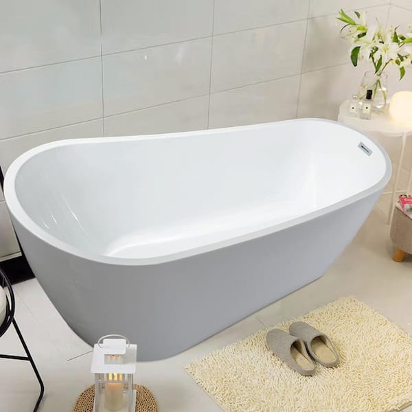 Satico 67 in. High Grade Acrylic Freestanding Soaking SPA Tub Flatbottom Non-Whirlpool Bathtub in White