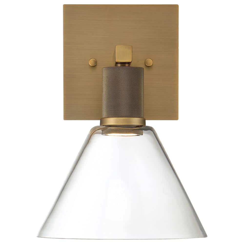 Dimmable Brass and Gold Wall Sconce with Clear Globe