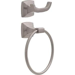 Portwood 2-Piece Bath Hardware Set with Included Towel Ring, Towel/Robe Hook in Brushed Nickel