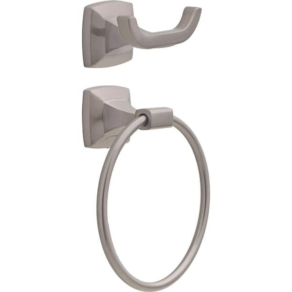 Delta Portwood 2-Piece Bath Hardware Set with Included Towel Ring, Towel/Robe Hook in Brushed Nickel