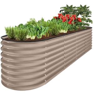 8 ft. x 2 ft. x 2 ft. Taupe Oval Steel Raised Garden Bed Planter Box for Vegetables, Flowers, Herbs