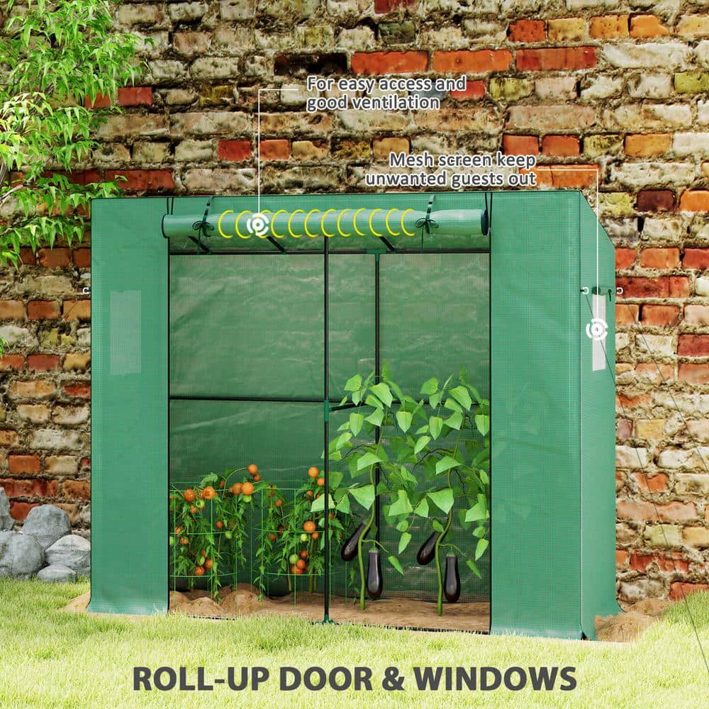 Green UV-Resistant PE Lean-to Portable Greenhouse with Roll-up Door