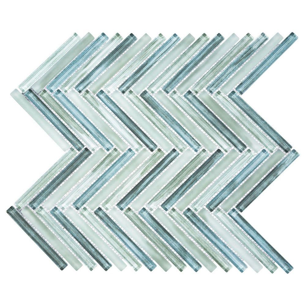 Moln Trina Green 0.5 in. x 4 in. Glass Herringbone Wall and Floor Mosaic Ti
