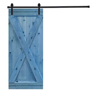X-Bar Serie 42 in. x 84 in. Royal Navy Knotty Pine Wood DIY Sliding Barn Door with Hardware Kit