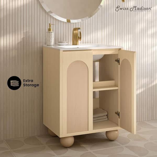 Plaisir II 24 in. Freestanding Bathroom Vanity in Natural Oak with White Ceramic Sink Top