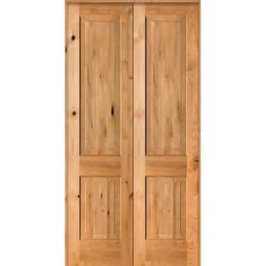 48 in. x 96 in. Rustic Knotty Alder 2-Panel Universal/Reversible Clear Stain Wood Double Prehung Interior Door