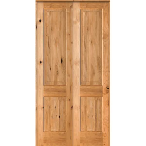 Krosswood Doors 48 in. x 96 in. Rustic Knotty Alder 2-Panel Universal/Reversible Clear Stain Wood Double Prehung Interior Door