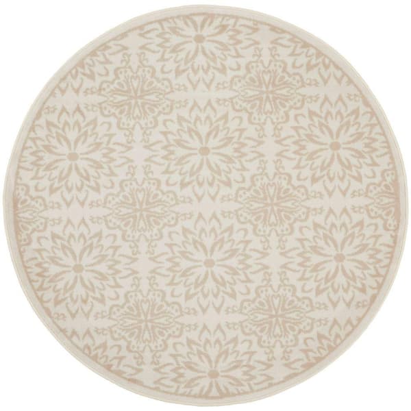 Nourison Jubilant Ivory Beige 8 ft. x 8 ft. Floral Transitional Round Area Rug