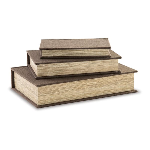 Jolly Brown Cover and Black Velvet Lining Decor Storage Book Box (Set of 3)