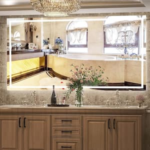 84 in. W x 48 in. H Large Rectangular Frameless Anti-Fog Dimmable Wall Mount LED Light Bathroom Vanity Mirror in white