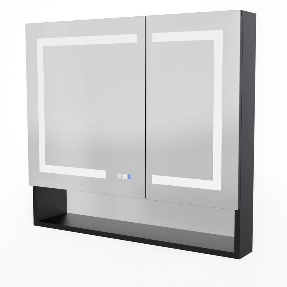 36 in. W x 32 in. H Rectangular Black Aluminum Medicine Cabinet with Mirror
