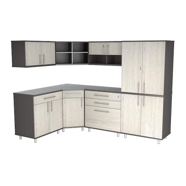 Inval KRATOS 126 in. W x 70.9 in. H x 19.6 in. D 19 Shelves 7-Piece Wood Kitchen Freestanding Cabinet in Chantilly/Dark Gray
