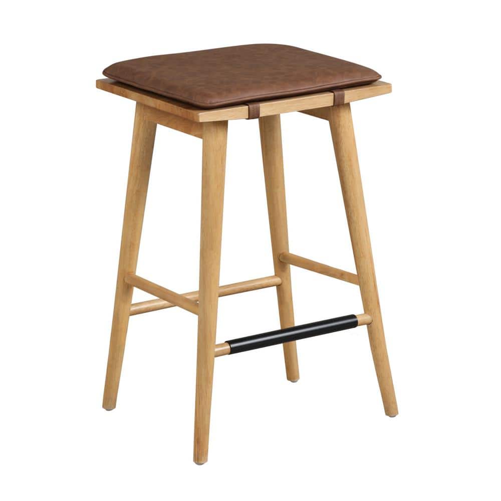 Chestnut Brown Backless Saddle Wood and Metal Barstools