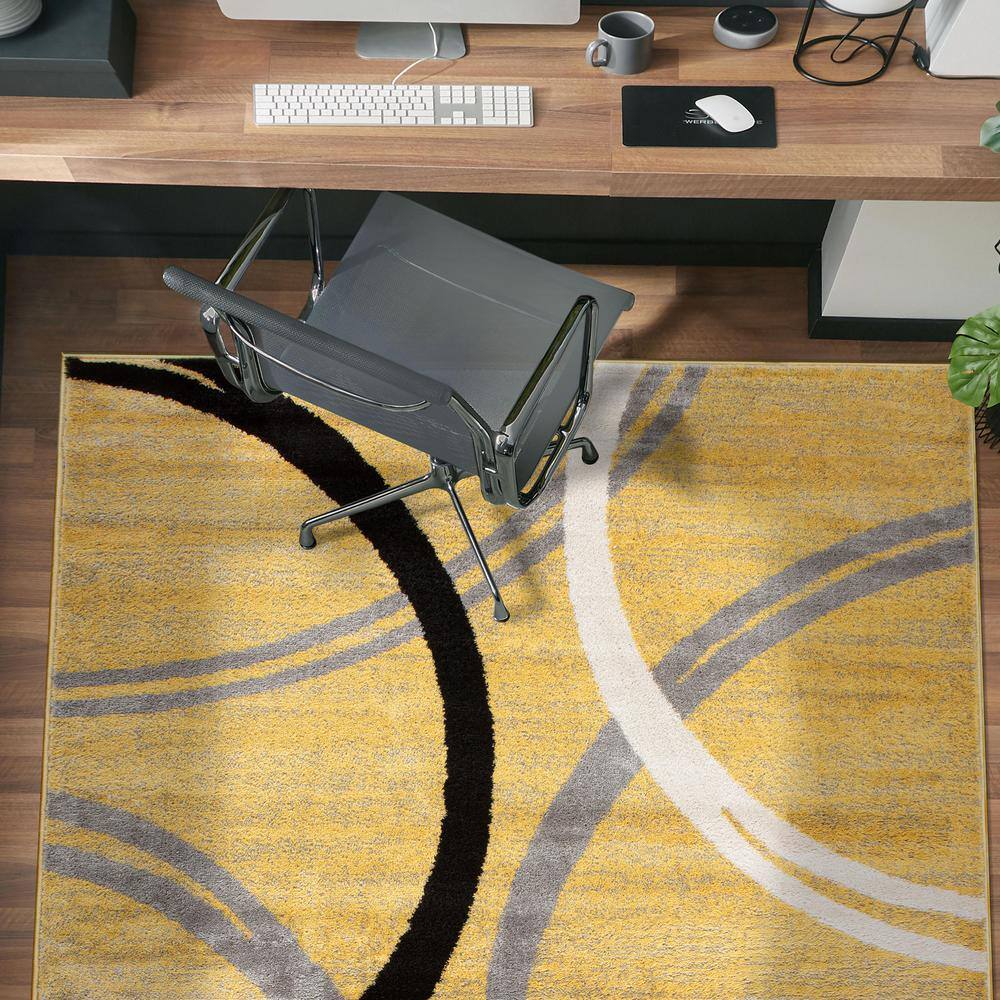 Yellow and Gray Abstract Circles 8' x 10' Synthetic Area Rug