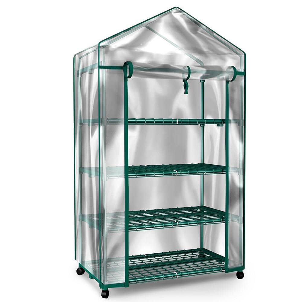 Compact 2x5ft Green Mini Greenhouse with PE Cover and Roll-Up Door