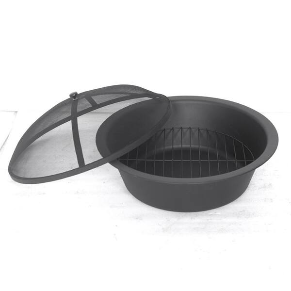 Hampton Bay 22 in. Outdoor Steel Replacement Round Fire Pit Insert Accessory with Steel Mesh Cover and Grate (3-Piece)
