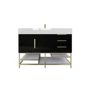 Bethany 47 in. W. x 20 in. D x 36 in. H Single Sink Freestanding Bath Vanity in Gloss Black with White Acrylic Top