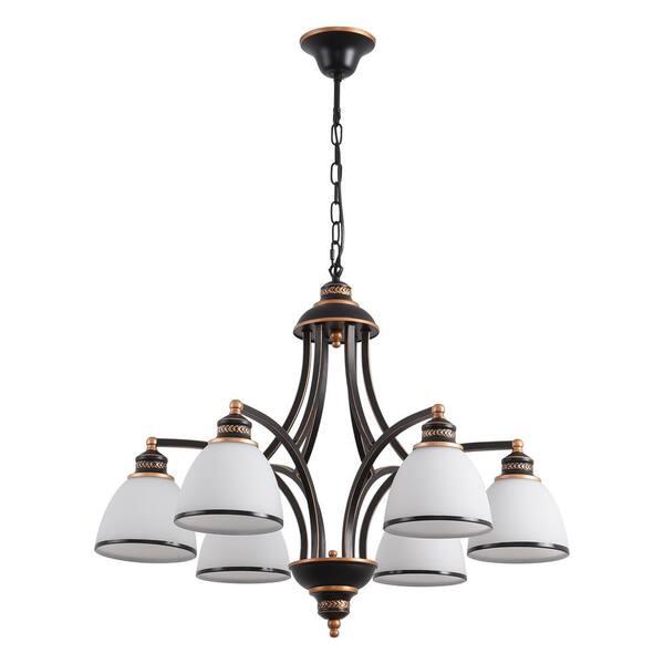 6-Light Oil Rubbed Bronze Chandelier with Frosted White Glass Shades