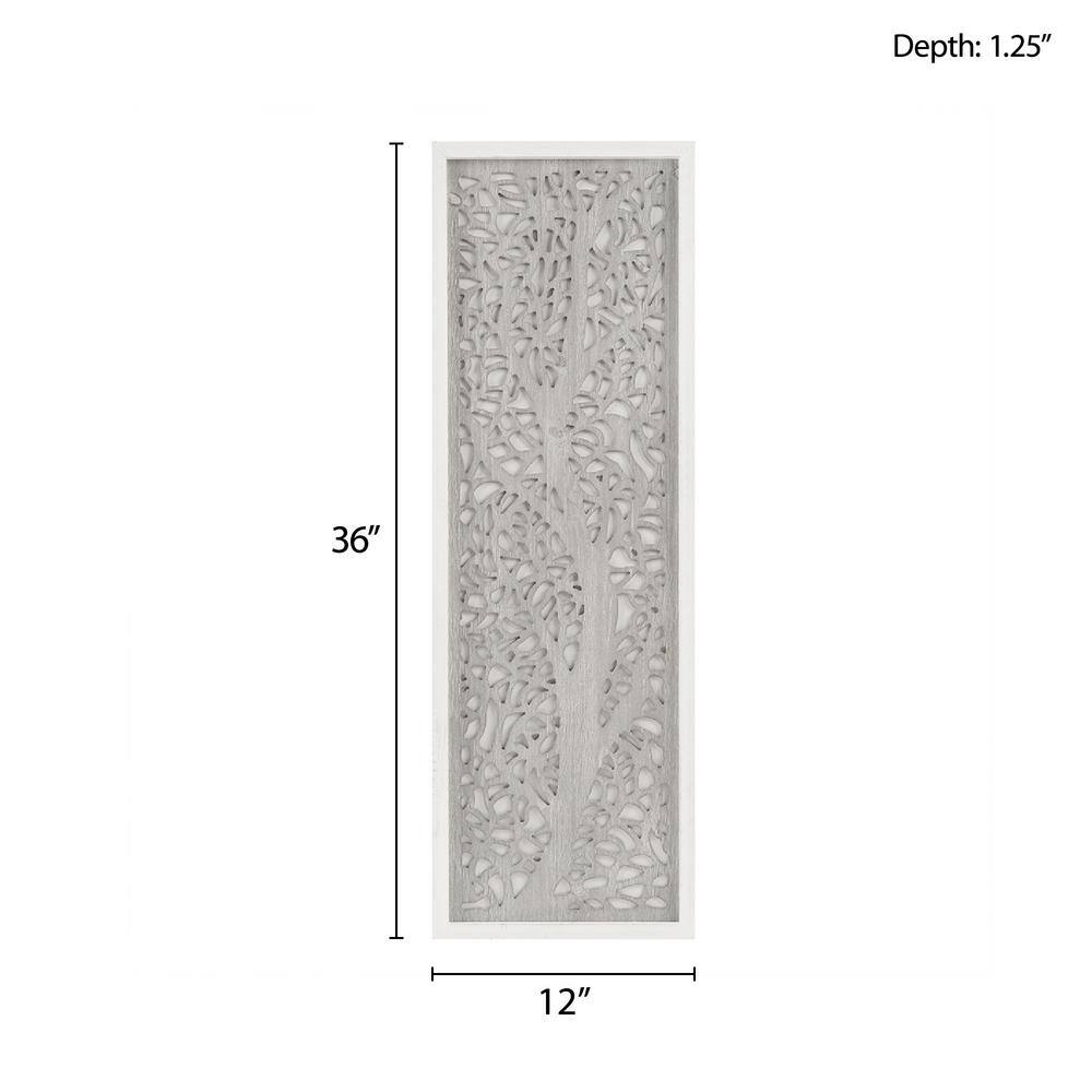 Gray Botanical Carved Wood Wall Decor Panel with Whitewashed Frame