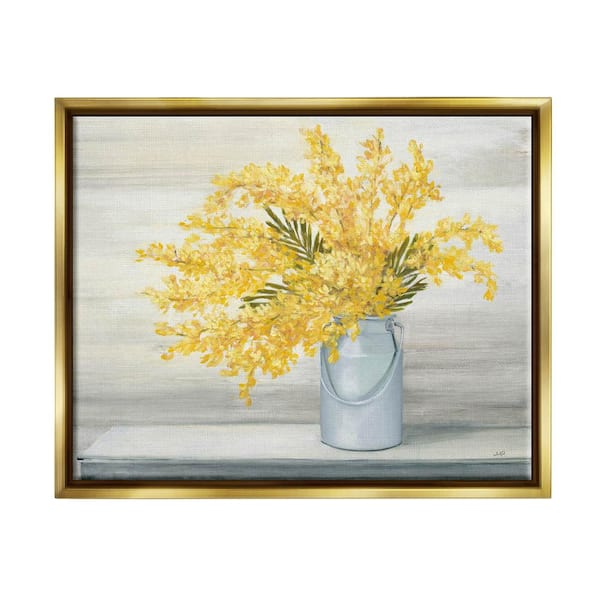 The Stupell Home Decor Collection Golden Fall Floral Bouquet in Country Milk Tin by Julia Purinton Floater Frame Nature Wall Art Print 25 in. x 31 in.