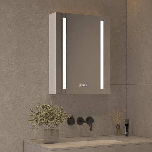 OLUMAT 24.1 in. W x 30 in. H Rectangular LED Anti-Fog Medicine Cabinet with Mirror and Plugs, USB, Right Opening