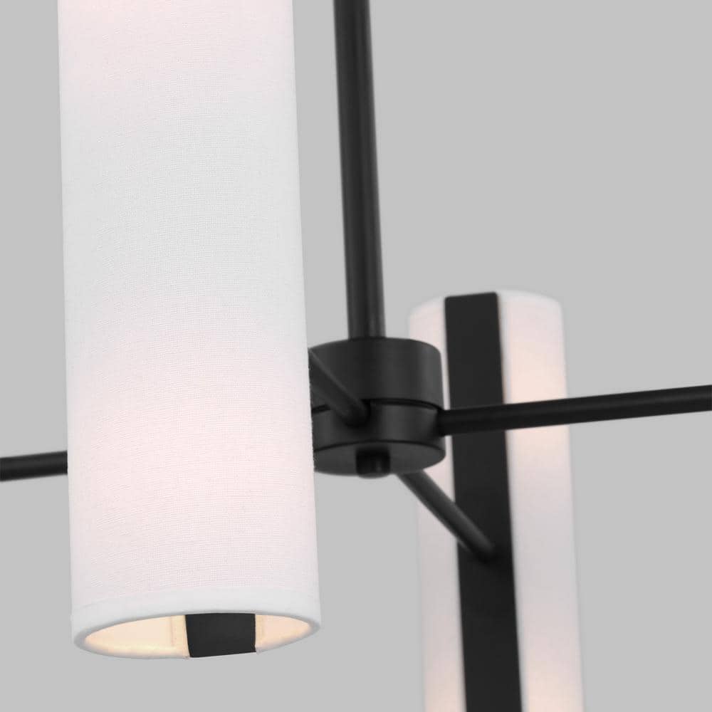 Midnight Black 8-Light Chandelier with White Linen Shades