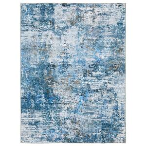 Summit Blue/Ivory 2 ft. x 8 ft. Abstract Icy Polyester Machine Washable Indoor Runner Area Rug