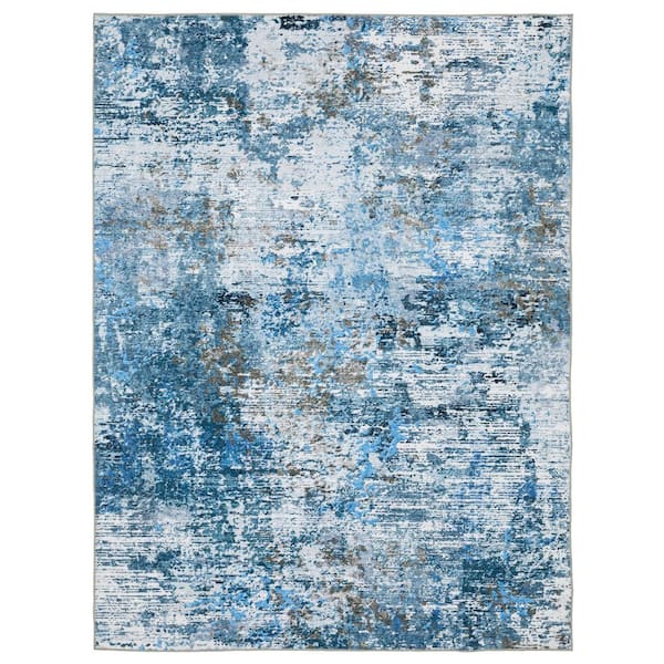 AVERLEY HOME Summit Blue/Ivory 8 ft. x 10 ft. Abstract Icy Polyester Machine Washable Indoor Area Rug