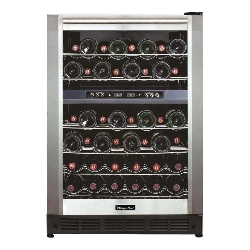 Magic Chef 44 Bottle Dual Zone Wine Cooler in Stainless Steel, Silver -  HMWC44DZ