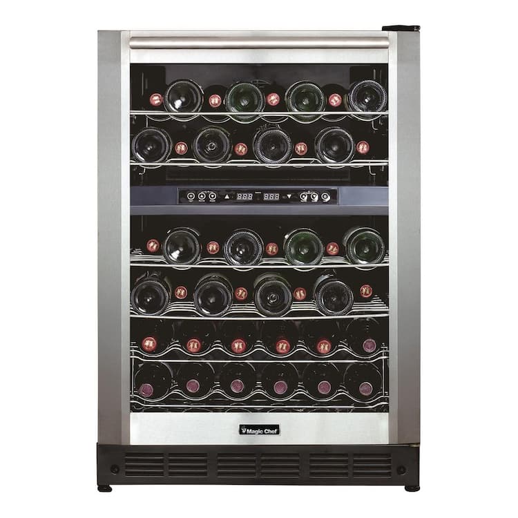 Magic Chef 44 Bottle Dual Zone Wine Cooler in Stainless Steel