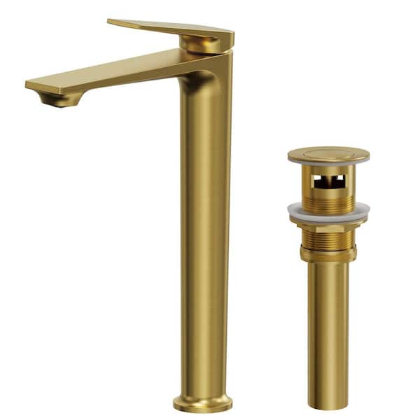13 in. Single Handle 1-Hole Vessel Sink Faucet with Pop-Up Drain and Spot Resistant 1.2 GPM in Brushed Gold