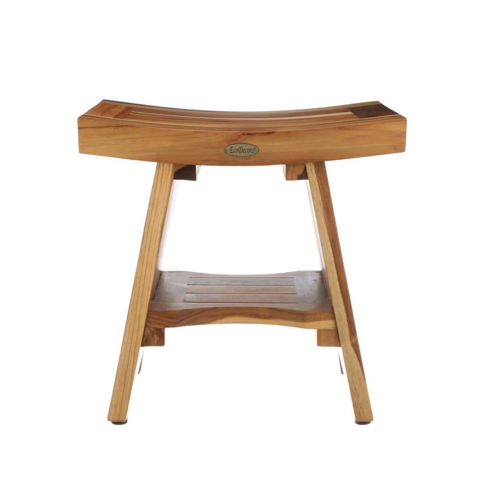 Serenity 20" EarthyTeak Solid Wood Spa Shower Bench with Shelf