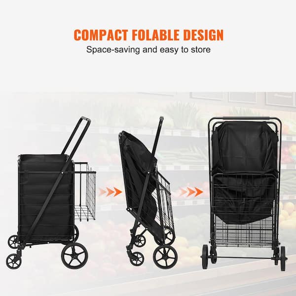 Carrello Della Spesa Da 36 Galloni Pieghevole Con Ruote Piroettanti - Robusto Carrello Porta Borse Con Cestello E Fodera Impermeabile, Capacità 350 Libbre, Ideale Per Fare La Spesa O Il Bucato - 4