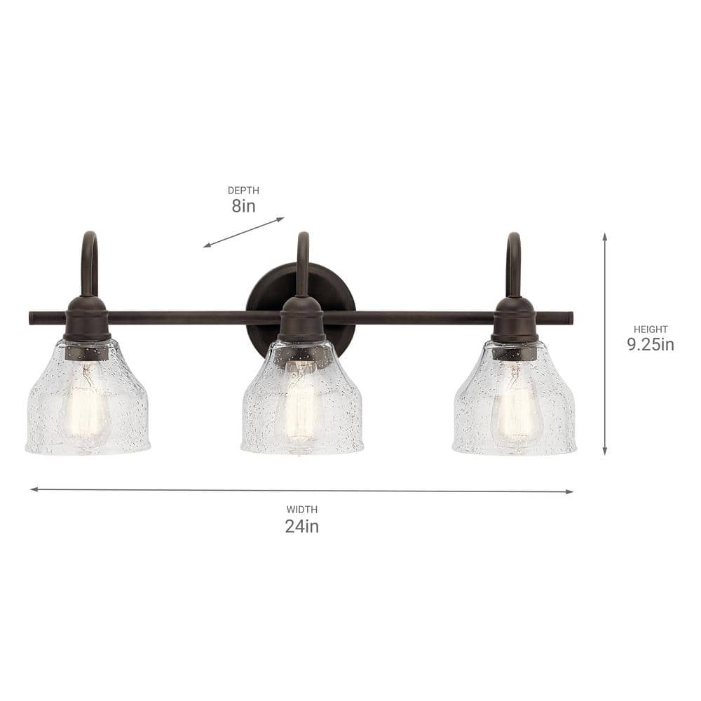 Avery Distressed Bronze 3-Light Vanity with Clear Seeded Glass