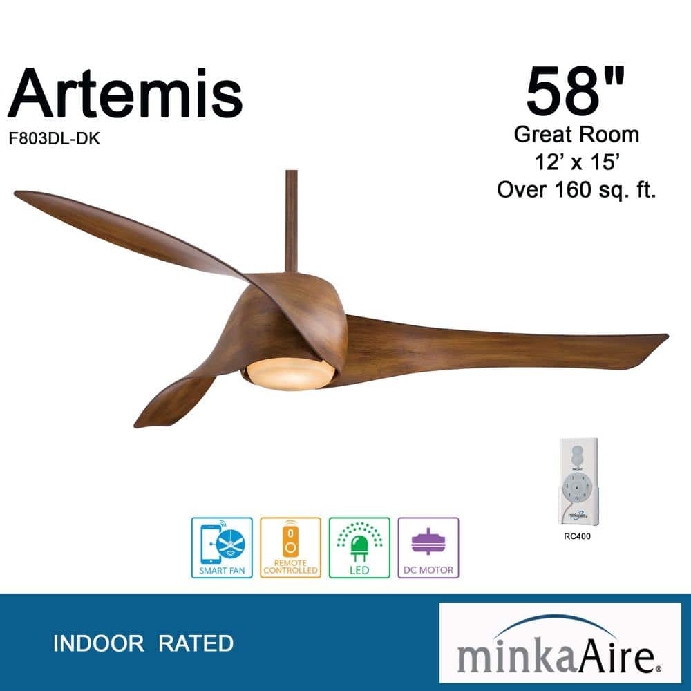 58'' Distressed Koa Smart Ceiling Fan with LED Light and Remote