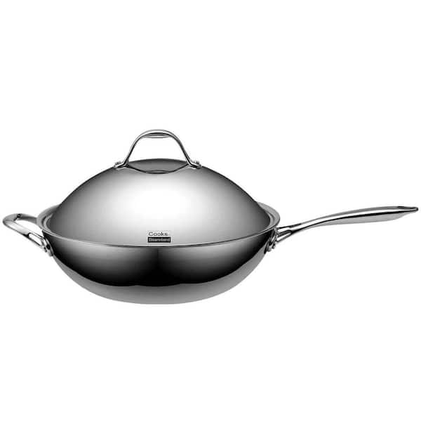 Cooks Standard 02595 Clad Stainless Steel Stir Fry Pan with Glass Lid 12-Inch Multi-Ply Wok Silver 