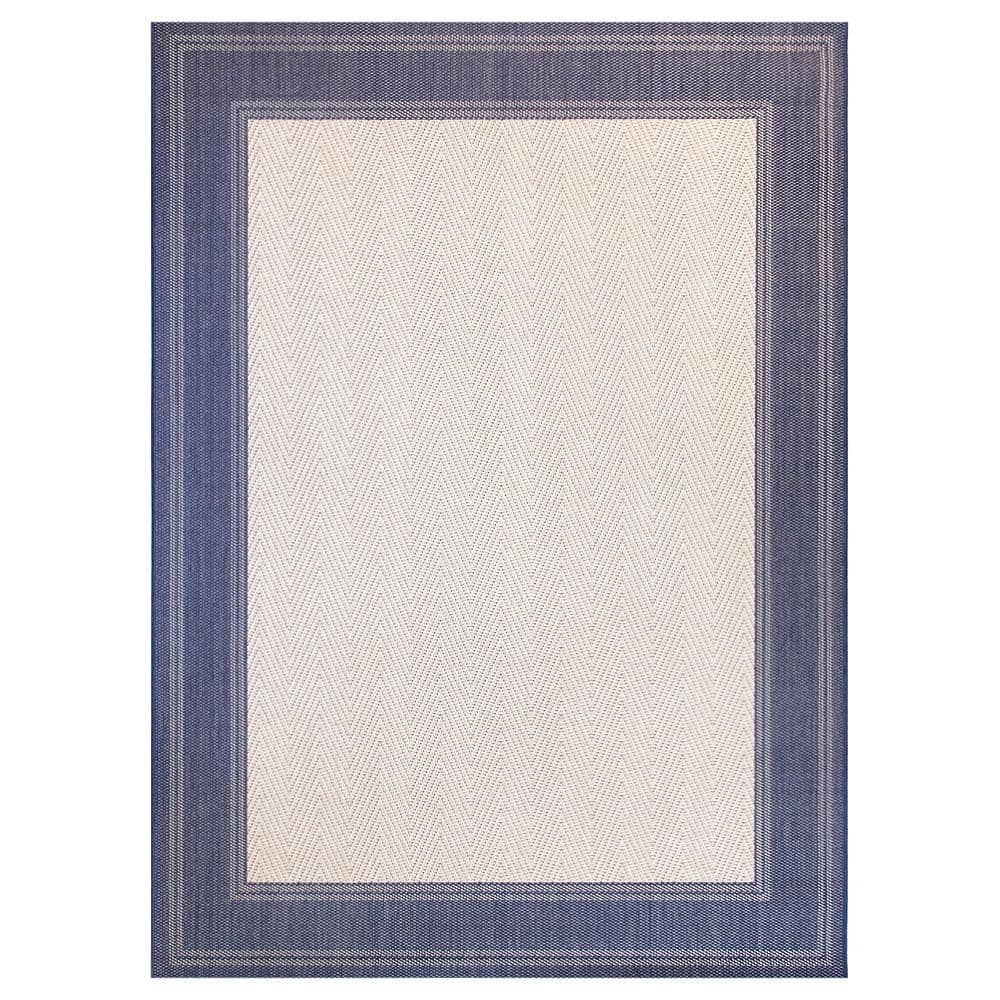 Hampton Bay Border Navy/Beige 5 ft. x 7 ft. Indoor/Outdoor Patio Area ...