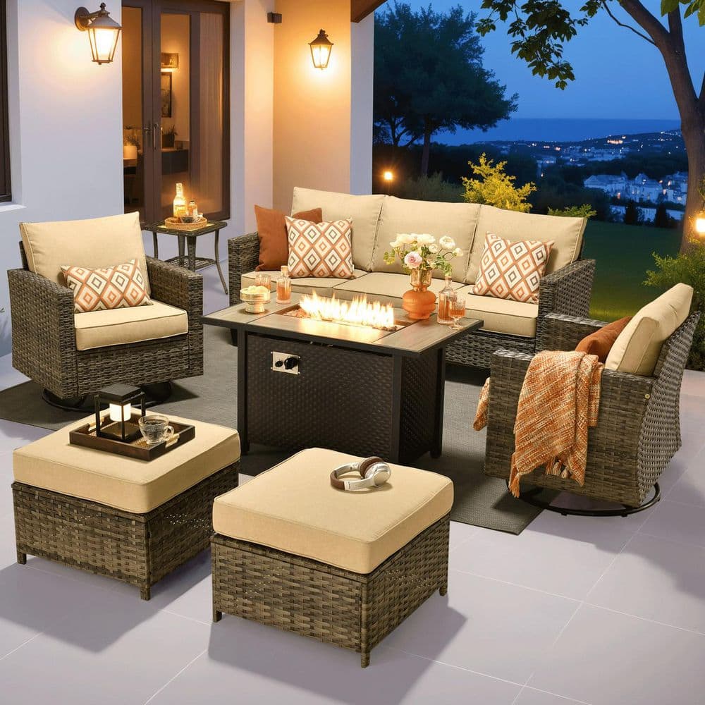 XIZZI Jupiter 6-Piece Wicker Outdoor Patio Fire Pit Seating Sofa