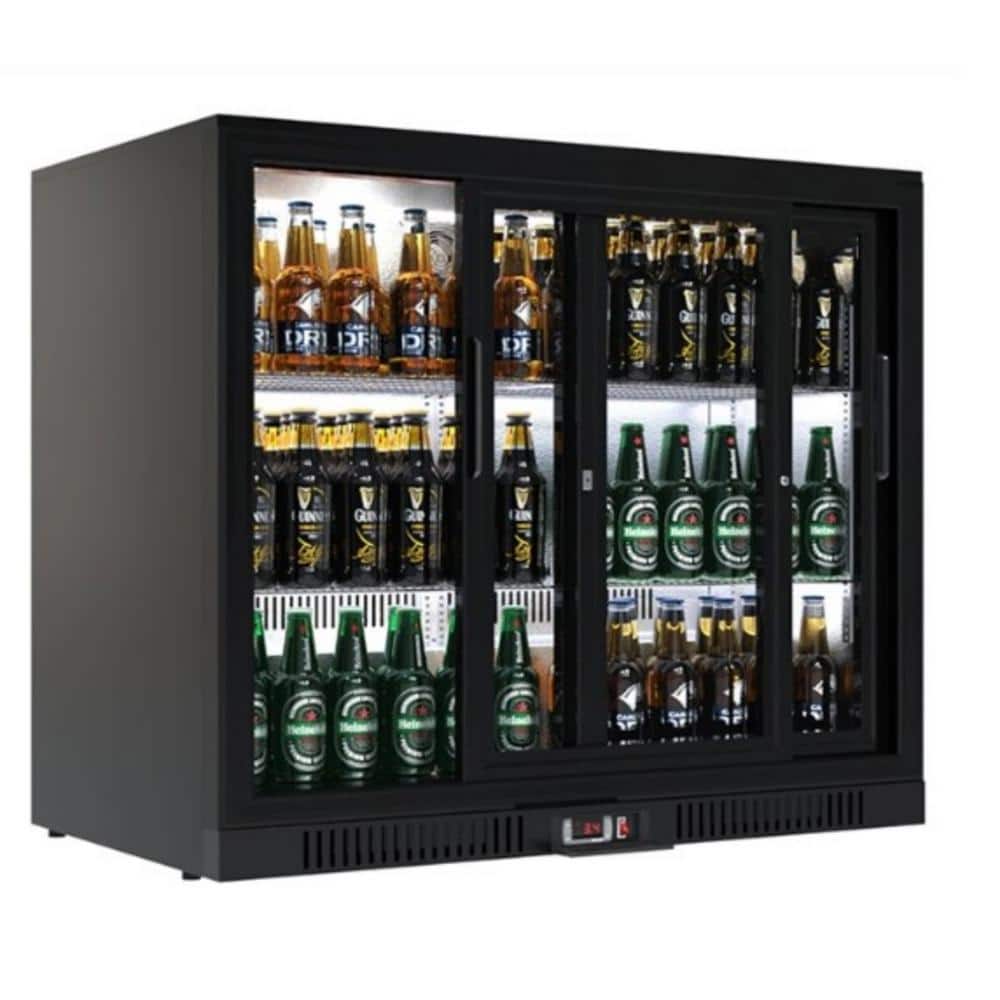 35 in. 7.4 cu. ft. 2 Glass Sliding Door Counter Height Back Bar Cooler Refrigerator with LED Lighting in Black
