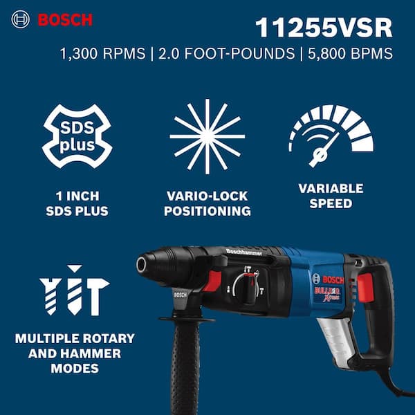 Bulldog Xtreme 8 Amp 1 in. Corded Variable Speed SDS-Plus Concrete/Masonry Rotary Hammer Drill with Carrying Case