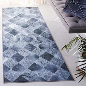 Faux Hide Gray/Dark Gray 3 ft. x 8 ft. Machine Washable Plaid Solid Color Runner Rug